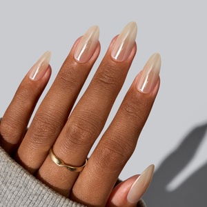 Faux Ongles Personnalisés avec Logo, Qualité Supérieure, Vente en Gros, Forme Amande Moyenne, Gel Doux, Effet Chromé, Nude Uni, à Coller - Product Image 1