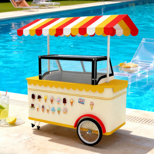 Chariot mobile de vente de crème glacée et de gelato, de restauration rapide, avec construction métallique résistante à la rouille, conception à 2 roues pour une utilisation en extérieur - Product Image 1
