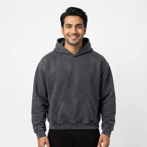 Más vendidos Boxy Fit Cropped Puff estampado gráfico 600G algodón Fleece Stone Wash sudaderas con capucha negras - Product Image 1
