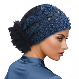 Nuevo Diseño de Turbante Musulmán con Encaje y Flores para Mujer, Hijab Transpirable con Pedrería, Accesorios Multifuncionales para Exteriores - Product Image 5