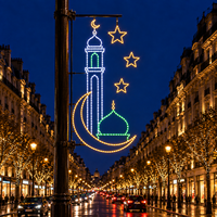 Große Halbmond-Moschee-Basis-Laterne Stern-Ramadan-Motivleuchte für Außenbeleuchtung Straßendekoration Festivalbeleuchtung IP65