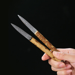 Damascus Steel Tea Knife With Sheath Hand Forged Bamboo Handle Pu Er Tea Tool Tea Ceremony Accessory - Product Image 4