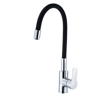 Robinet de cuisine moderne classique à poignée unique, finition brossée, montage sur pont, acier inoxydable, col flexible pivotant, mélangeur, valve en céramique
