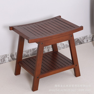 Meikelin Wooden Bathroom Stool 51x35x46 Cm With Storage <b>Shelf</b> For Shower And Shoe Changing - Product Image 2
