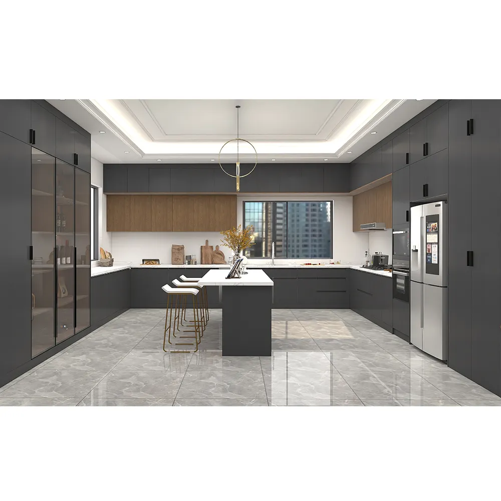 Italiano Blanco alto brillo negro laca madera contrachapada MDF lujo completo madera cocina armario cocina gabinetes precio