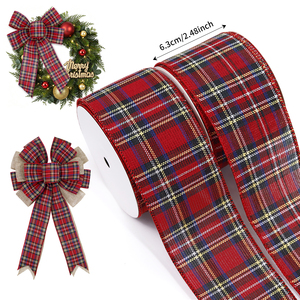 Pita Kotak-kotak Ramah Lingkungan dari Kain Linen dengan Tepi Kawat, Warna Hijau Greenland, Merah, dan Hitam, Gaya Klasik Natal - Product Image 2