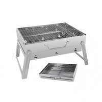 Table de barbecue moderne en acier inoxydable, grande et carrée, avec hauteur réglable, pour extérieur, avec cendrier et pinces, pour jardin