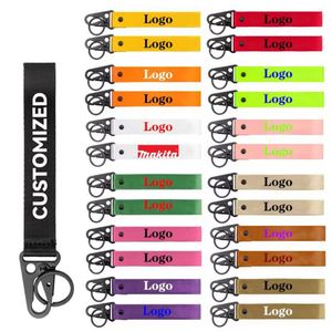 Porte-clés personnalisé avec logo de voiture ou de moto brodé, sangle courte, boucle d'aigle de qualité supérieure, cordon de poignet en nylon et polyester - Product Image 1