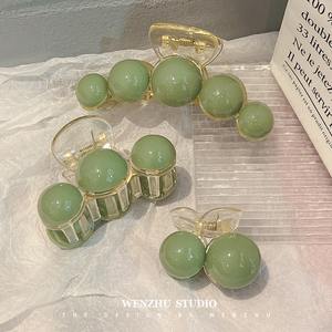 한국 녹색 진주 헤어 클립 여성용 미끄럼 방지 수지 바렛 플라스틱 포니 테일 클립 매일 스타일링 - Product Image 5