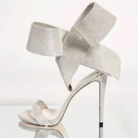 Sandales à talons ouverts pour femmes avec grand nœud, en satin, talon fin, chaussures de soirée