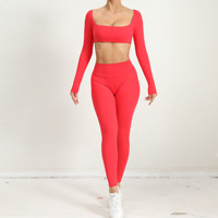 Vêtements pour femmes Nylon à manches longues Crop Top Tshirt and Legging Two Pieces Set Women Clothing Tracksuit Yoga Fitness Wear