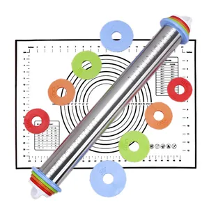 Регулируемый из нержавеющей стали скалка для теста и силиконовый коврик для выпечки