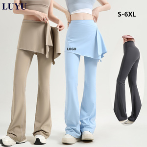 กางเกงออกกำลังกายผู้หญิงไซส์ใหญ่พิเศษ OEM S-6XL เอวสูง ทรงขาบาน เหมาะสำหรับพิลาทิส ฟิตเนส วิ่ง โยคะ พร้อมกระโปรง - Product Image 1