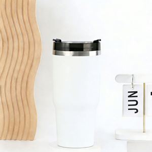 Mug de voyage pour voiture 20oz 30oz, gobelet isotherme à double paroi sous vide avec couvercle, paille et base antidérapante pour le bureau - Product Image 1