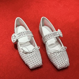 Sandali Casual <span class=keywords><strong>con</strong></span> Logo personalizzato in Mesh Mary Jane <span class=keywords><strong>con</strong></span> cinturino <span class=keywords><strong>con</strong></span> <span class=keywords><strong>fibbia</strong></span> scarpa da balletto traspirante <span class=keywords><strong>con</strong></span> punta quadrata completamente ingioiellata alla moda da donna - Product Image 5