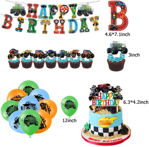 Kit de fournitures pour fête d'anniversaire sur le thème Big Foot Truck : bannières, drapeaux, décorations pour cupcakes, décorations pour gâteaux et ballons imprimés - Product Image 5
