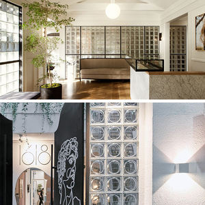 Blocs de verre creux à vendre Fournisseurs de blocs de verre de construction coupe-feu Mur de séparation de bloc de verre décoratif transparent à motif de crête - Product Image 4