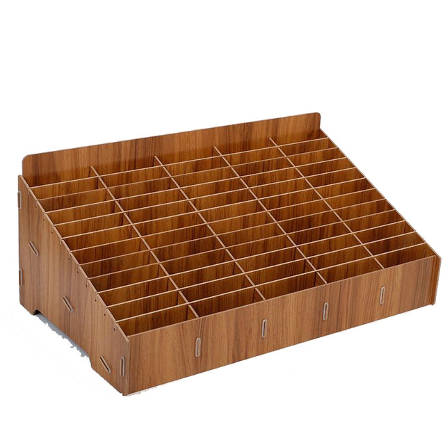 Multi-Compartment Wooden Phone Organizer Desktop Storage Box for Cables Documents Multi-Functional Wooden Tray