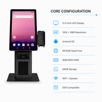 Kiosque de paiement Android 21,5 pouces RK3568 4 Go 32 Go avec SDK, reconnaissance faciale, imprimante 80 mm, sur pied, résolution 1920x1080, LED