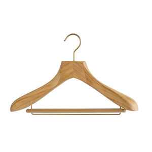 Percha <span class=keywords><strong>de</strong></span> madera <span class=keywords><strong>de</strong></span> alcanfor natural <span class=keywords><strong>de</strong></span> hombro ancho con barra inferior flocada para almacenamiento en armarios y exhibición en tiendas/boutiques - Product Image 1