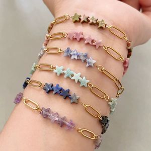 2026 New Natural Stone Patchwork <b>Bracelet</b> Star <b>Beads</b> Adjustable Stainless Steel Chain, Unisex Minimalist Dainty Jewelry Gift - Product Image 1