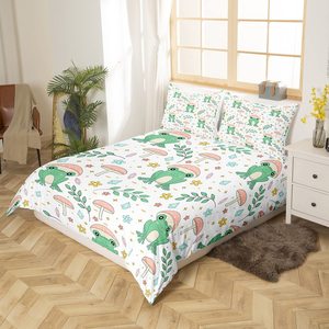 Dễ Thương Ếch Nấm Bộ Đồ Giường Bộ Kawaii Màu Hồng Nấm Cây Ếch Duvet Bìa <span class=keywords><strong>Set</strong></span> Cho Trẻ Em Màu Xanh Lá Cây Thực Vật Hoa Comforter Bìa - Product Image 3