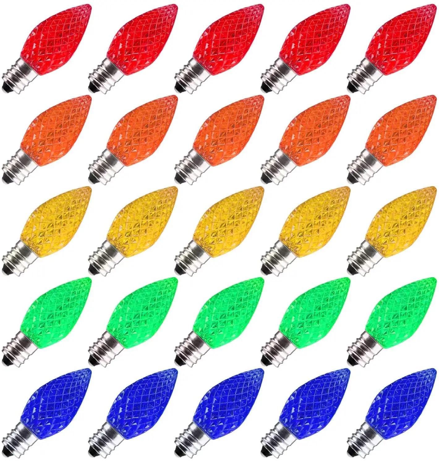 Commercial Grade C7 Multi Replacement Christmas Light E12 Faceted LED Bulbs