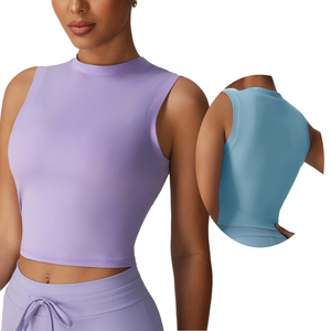 Camiseta sin mangas básica de canalé con impresión de logotipo personalizado de secado rápido, camisetas cortas de verano para mujer - Product Image 1