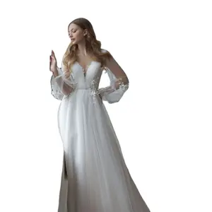 Long sleeves wedding dress 2024 Fairy Simply Elegant Floor length A line