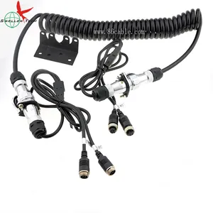 Two Cameras EU Heavy Duty Weather Resistant Rear View Camera Trailer Cable &amp; Receptacle Set With 5-Contact Plug and Socket