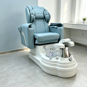 Fauteuil de pédicure électrique inclinable de luxe blanc crème, avec spa pour les pieds sans tuyauterie, support dorsal massant, station de pédicure pour salon de manucure - Product Image 1