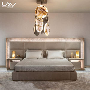 Modern ultra Premium Villa Hotel Bedroom <strong>Furniture</strong> Set king Size Luxury Fabric Double Bed with <strong>Led</strong> <strong>Lights</strong> - Product Image 1
