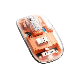 FV-T6Orange coque transparente 2400Dpi rvb jeu BT 2.4G trois modes USB ordinateur portable souris sans fil Rechargeable