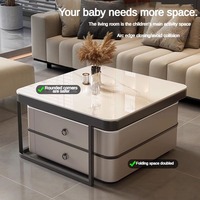 Meuble de rangement extensible de luxe moderne, table basse carrée, en bois doré, en verre, blanche