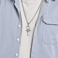 Liontin Kalung Baja Anti Karat Berlapis Emas Salib Ankh Mata Horus Mesir Kuno Perhiasan Fashion untuk Pria Grosir Religius