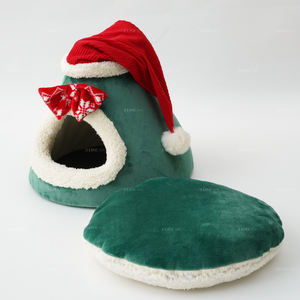 2 in 1 kedi yatak mağara noel ağacı yuva evi kedi Xmas yavru Hut Hideout sevimli Pet mağara yatakları için küçük köpek veya tavşan - Product Image 5