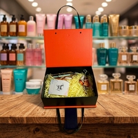 Boîte cadeau magnétique de luxe personnalisée avec poignée, emballage en papier rigide orange pour cosmétiques, parfums et cadeaux de mariage