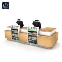 Comptoir de caisse de supermarché au détail caissier en bois bureau Double Station présentoirs de marchandises bord incurvé