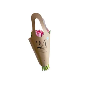 Brown Kraft Paper Black Printed Flower Shop Name Flower Bouquet Carrier bag