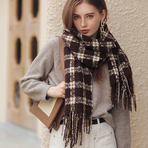 Wholesale Striped Plaid Shawl Elegant Lady Style Oblong Chunky <strong>Loop</strong> Yarn <strong>Scarf</strong> With Tassel - Product Image 3