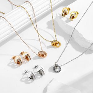 Set di Orecchini e Collana MW Fashion in Acciaio Inossidabile 316L con Zirconi, Orecchini Doppi Romani e Collana Placcati Oro 18k, Gioielli Antiossidanti - Product Image 1