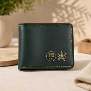 Green Genuine Leather Bifold <b>Wallet</b> Slim Card Holder RFID Blocking Coin Pocket Custom <b>Engraved</b> Gift Set for Men - Product Image 1