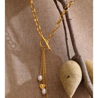 Collier pour femme en acier inoxydable JINYOU 1805, nouveautés, plaqué or, pendentif en forme de cœur avec chaîne en perles