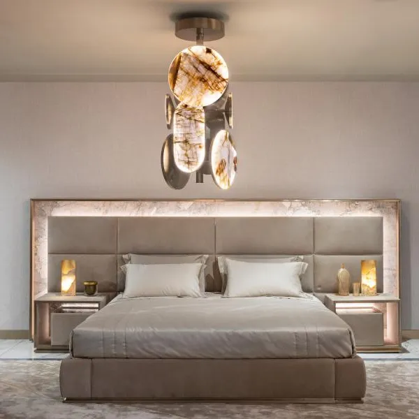 Luxe Slaapkamer Meubelset Premium Villa Nieuwste Ontwerp Tweepersoonsbed Gestoffeerd Bed Kingsize Slaapkamer Set