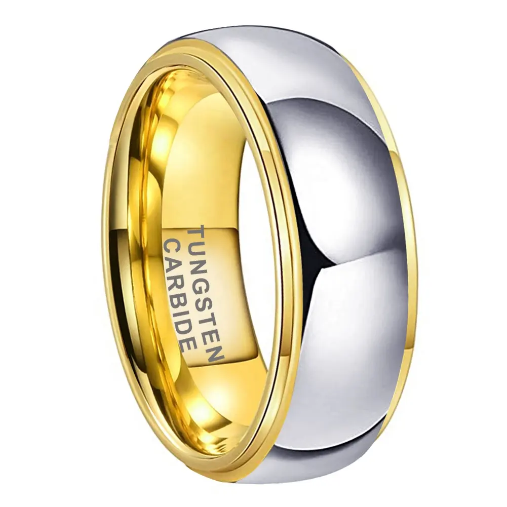 Coolstyle-Anillo de tungsteno chapado en oro para hombre y mujer, sortija de compromiso de moda, 8mm, dos tonos, venta al por mayor