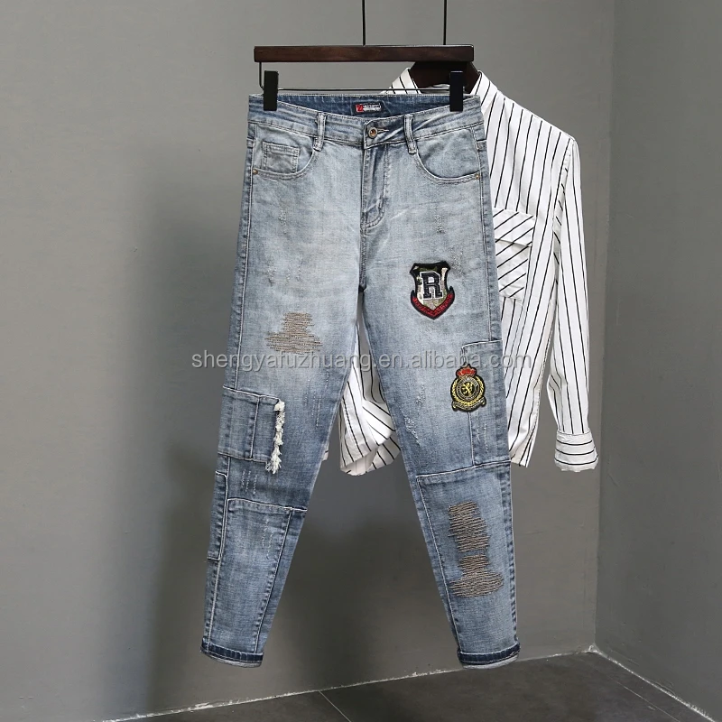 Cheap Wholesale new design men's jeans fashion men's elastic jeans trousers good quality zipper jeans for men