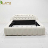 Lit double de luxe U-best pour chambre principale, cadre en bois massif, taille Queen, style princesse avec filet rouge pour la maison