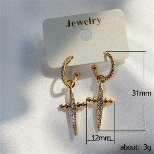 Orecchini a cono geometrico con zirconi intarsiati in rame, stile hip hop rock, per donna - Product Image 3