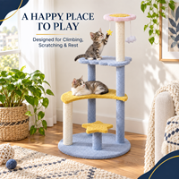 Arbre à chat de luxe en sisal bleu étoilé avec lit pour chat, griffoir et plateforme de saut - Meuble tout-en-un pour chat d'intérieur