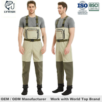 Wader de pêche respirant avec fermeture éclair frontale, 3 couches, en nylon imperméable, antistatique, avec poche poitrine, pour activités de plein air et chasse, avec pieds intégrés